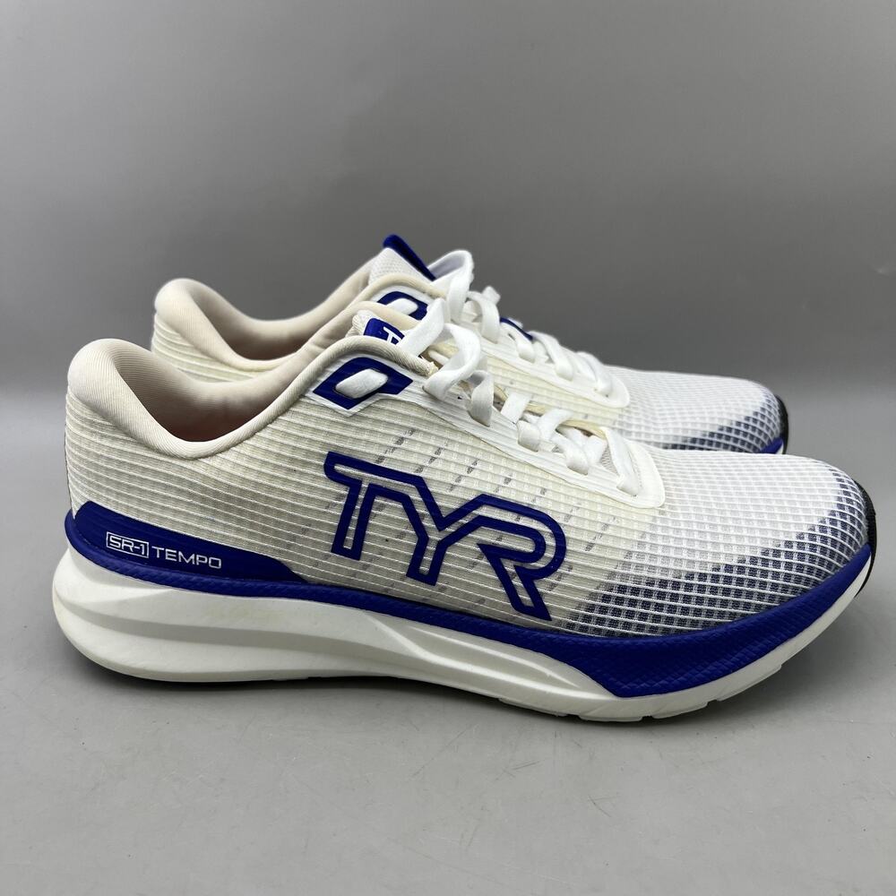 TYR SR-1 Tempo Training Shoes Women Size 8.5 White Blue Mesh Comfort Sneakers
